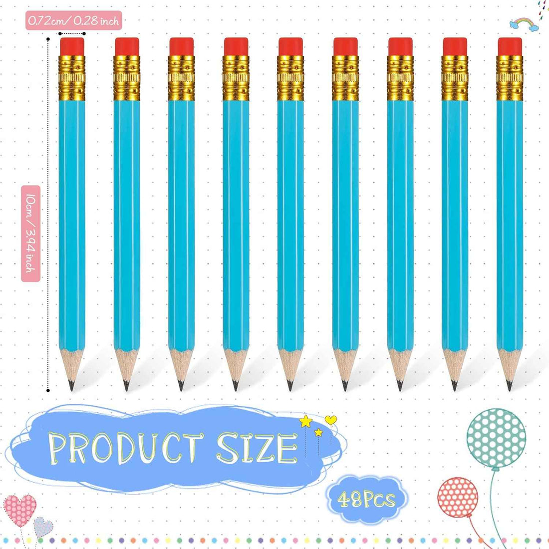 48 Pieces Golf Short Pencils with Eraser for Kids Light Blue