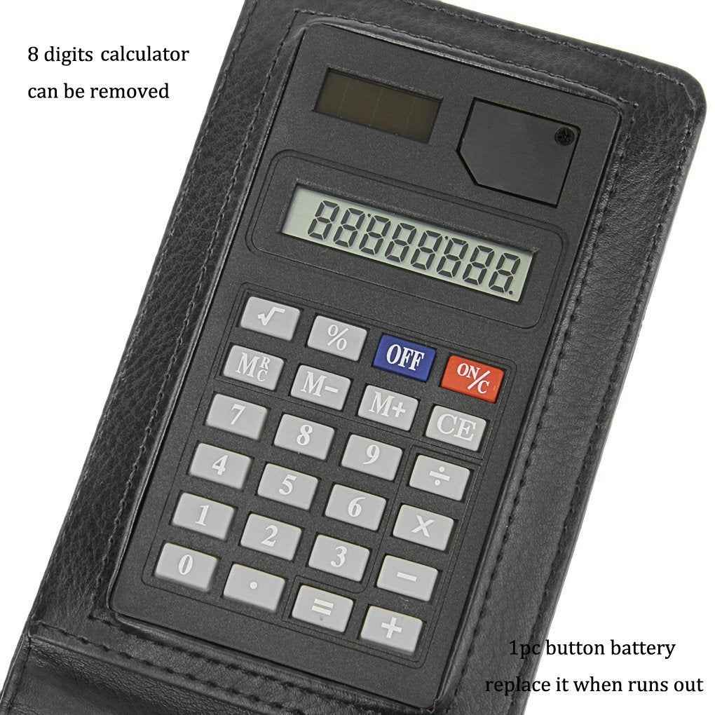 A7 Pocket PU Leather Mini Notepad with Calculator Ballpoint Pen Holder