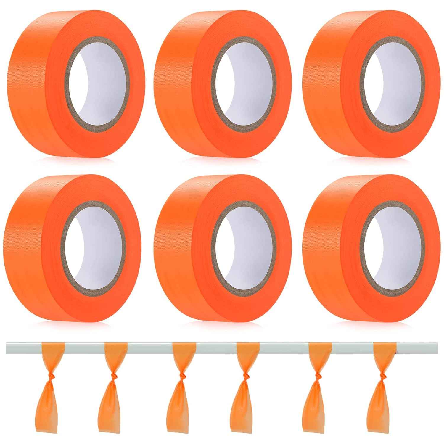 6 Pack Flagging Tape,Neon Marking Survey for Boundaries Hazardous Area Orange