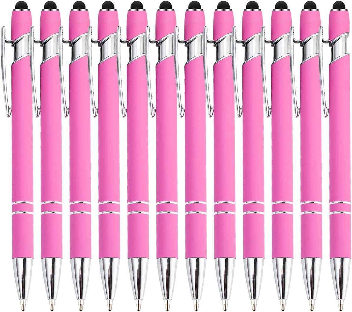 12 Pack Rainbow Rubberized Soft Touch Ballpoint Pen with Stylus Tip 12 Pcs Pink Stylus Pens