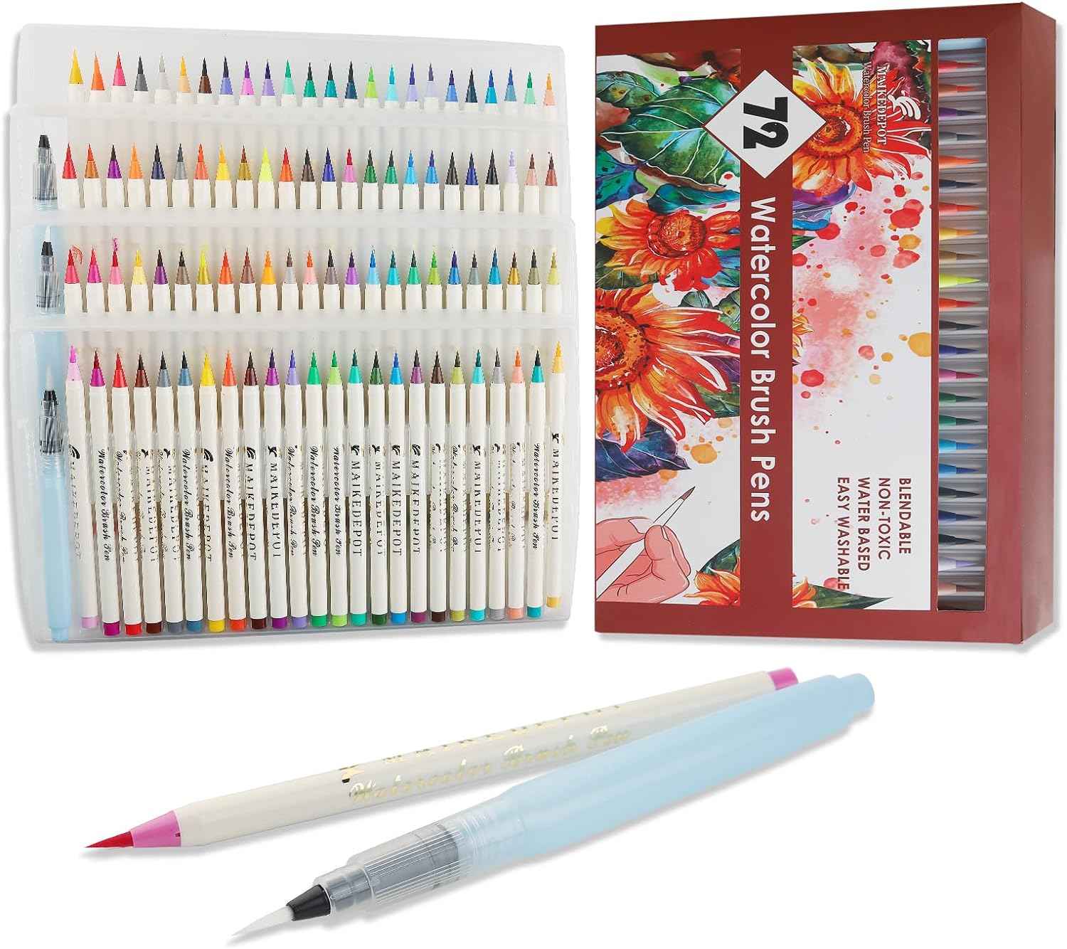 MAIKEDEPOT 72 Colors Watercolor Brush Pens with 3 Blending Brush