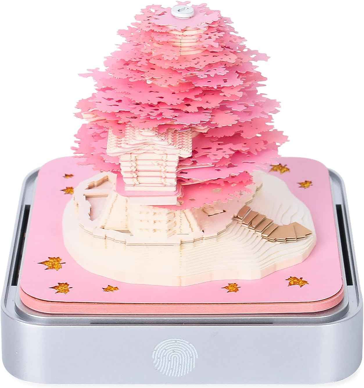 2024 Desk Calendar With LED Lights Sakura Tree House Pink Green Pink Tree Calendar