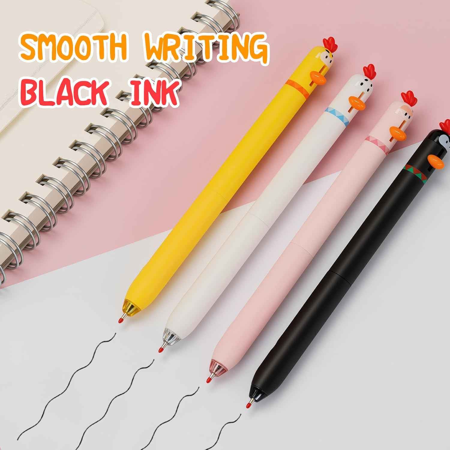 12PCS Funny Chicken Retractable Gel Pens 0.5mm Fine Point Black Ink
