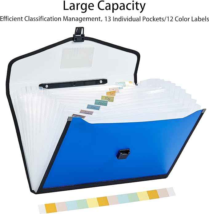 13-Pockets Expanding File Folder with Handle,Legal Size A4 FC Blue
