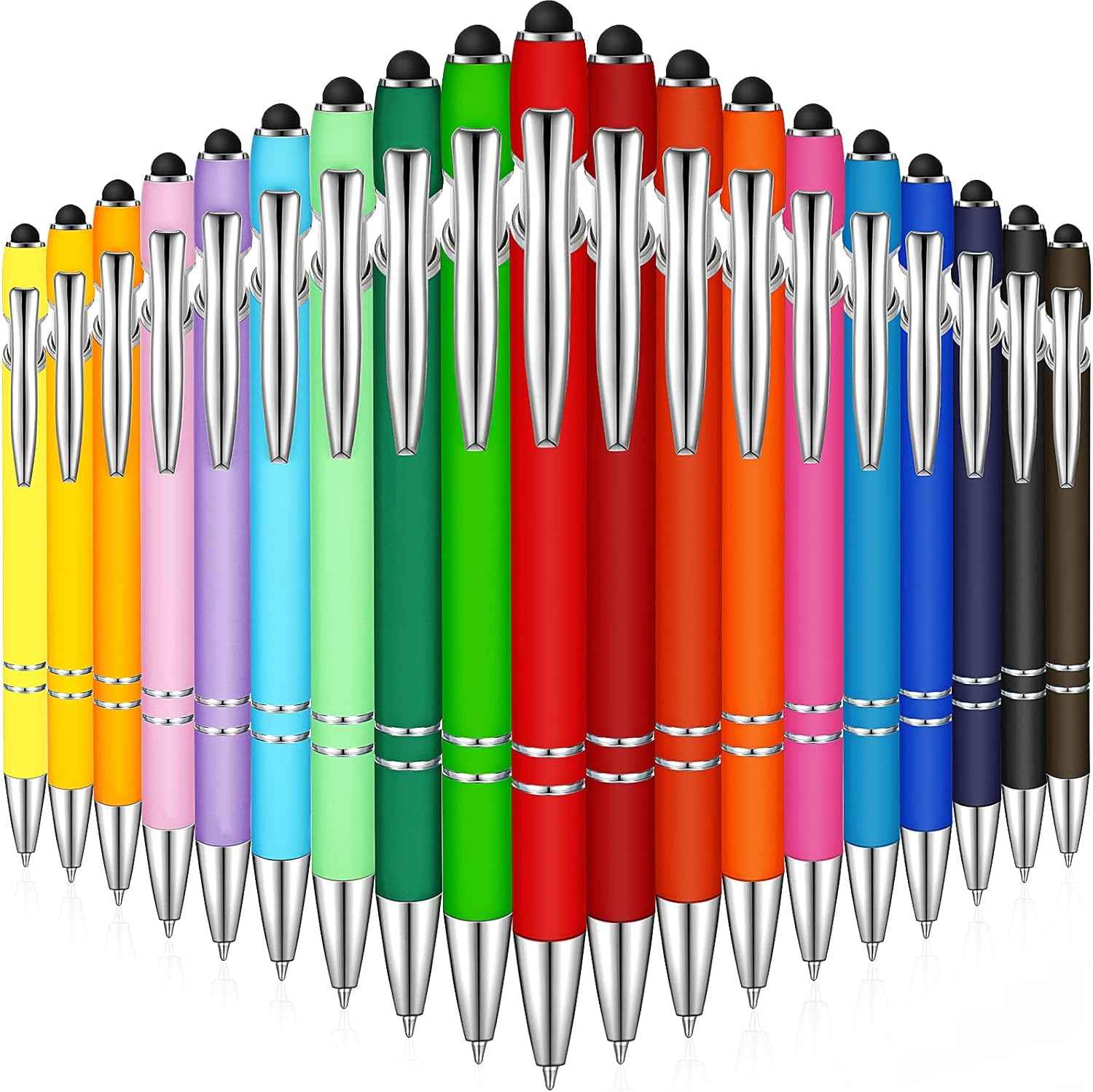 38Pcs Rubberized Ballpoint Pen with Stylus Tip for Touch Screen Devices Assorted Colors