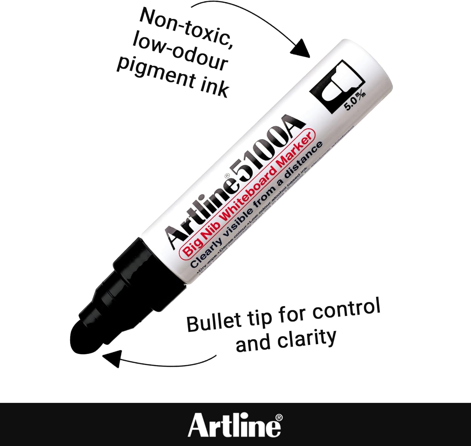 Artline 5100A Big Nib Whiteboard Markers - 5.0mm Bullet Tip - 4 Pack