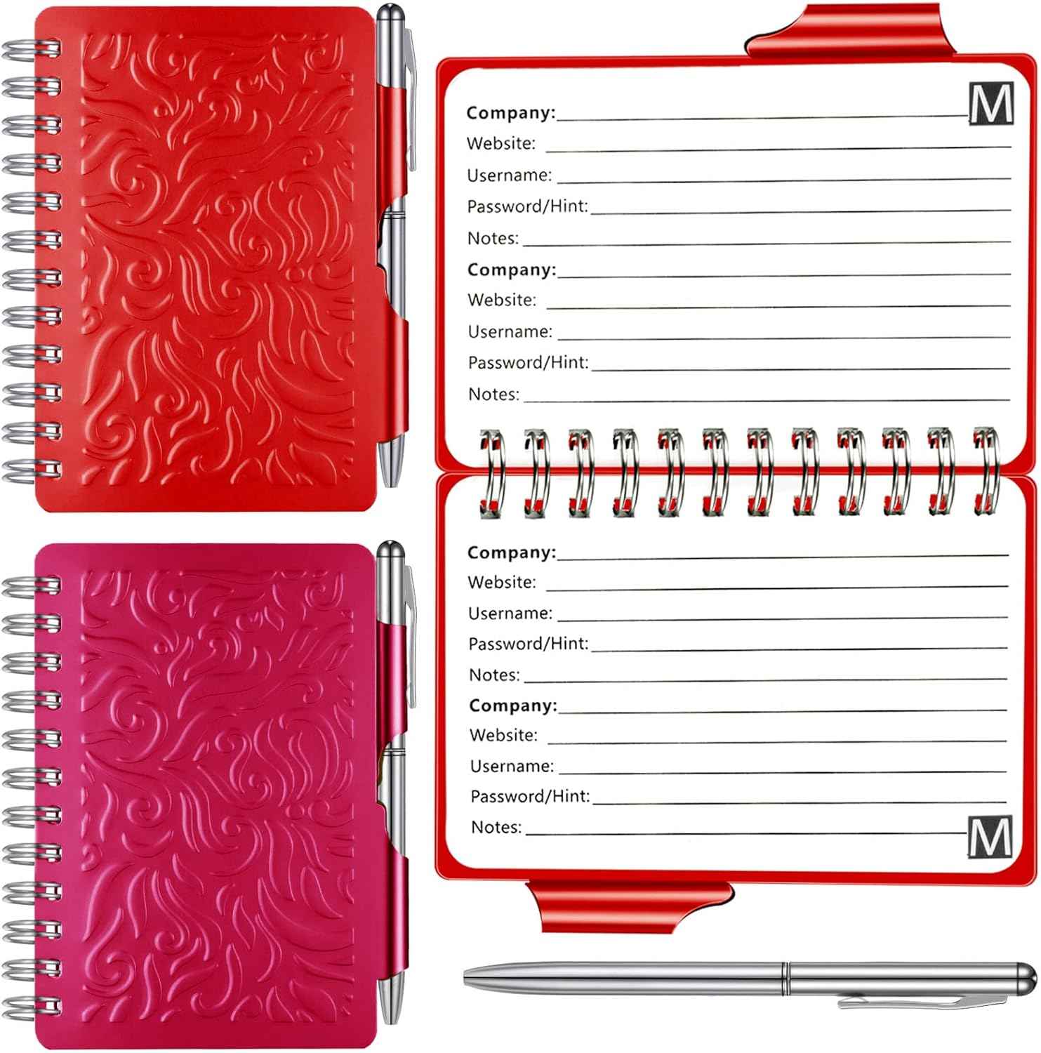 2Pcs Protable Notebook Elegant Mandala Password Book Keeper with Pen Red Rose Gold