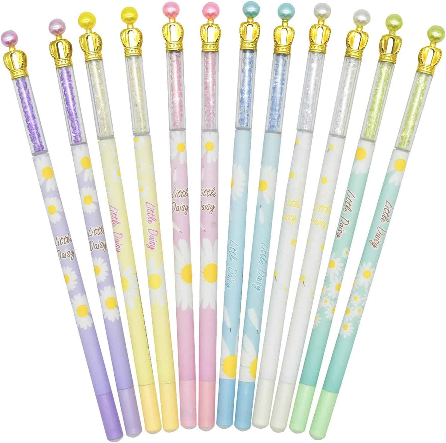 12PCS Fancy Floral Crown Gel Pens 0.5mm Black Ink