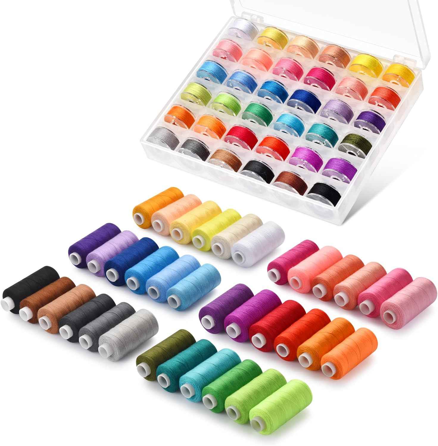72-piece sewing thread kit, 36 color spools in clear plastic organizer box