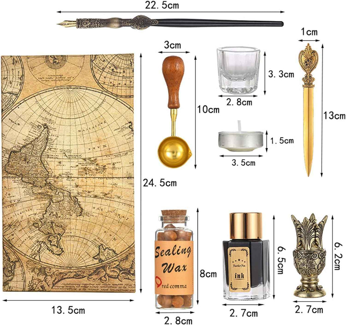 8pcs Dip Pen Ink Wax Seal Letter Opener Tool Calligraphy Gift Set Bronze