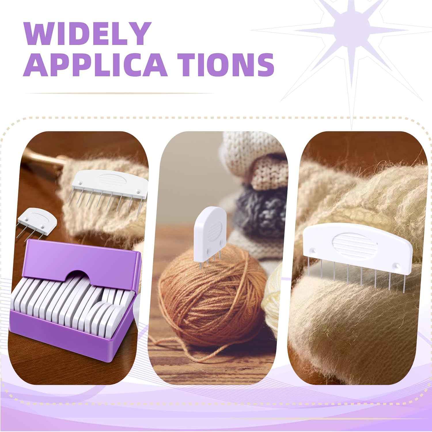 White knit blocking pin comb set for yarn and knitted fabric shaping