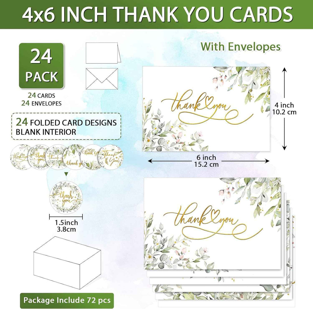72 Pieces Watercolor Thank You Cards with Envelopes and Stickers Set Fresh Style