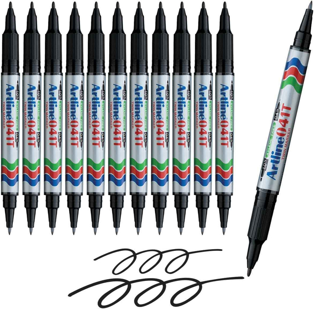 Artline 041T Twin-Nib Permanent Markers 0.4mm-1.0mm 12 Pack Black