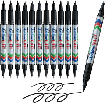Artline 041T Twin-Nib Permanent Markers 0.4mm-1.0mm 12 Pack Black