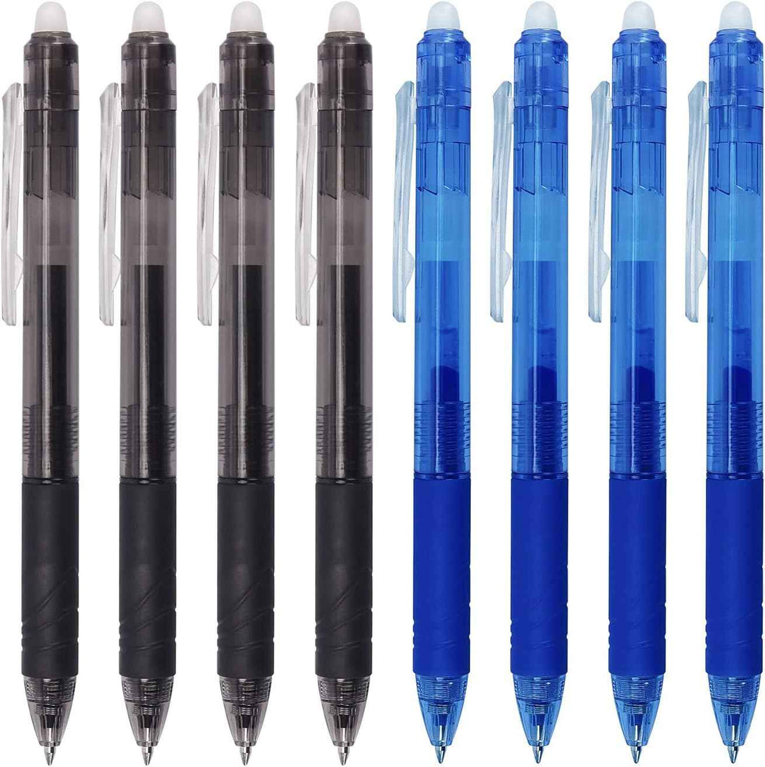 8 Pack Retractable Erasable Gel Pens Clicker Fine Point 0.7mm Blue and Black Color