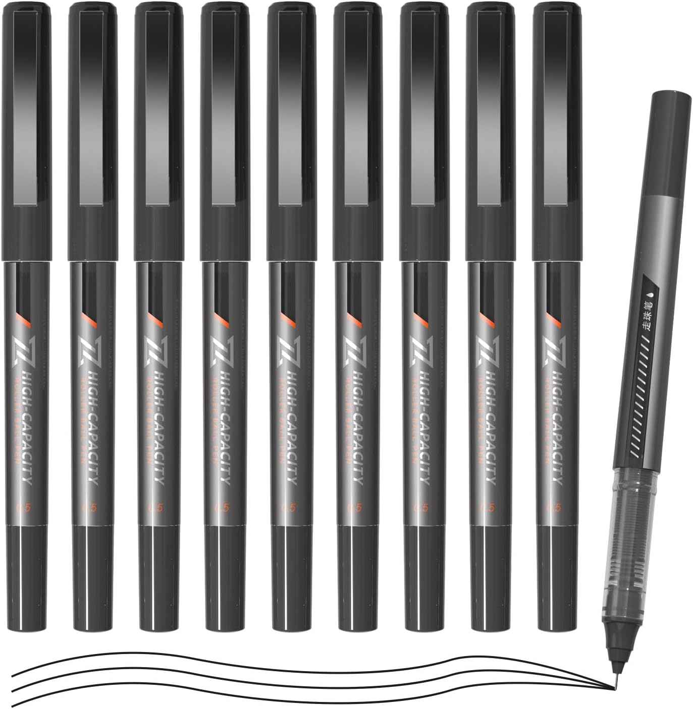 M&G 10Pcs Liquid Rollerball Pens,0.5mm Black Ink Ultra Fine Point Pens