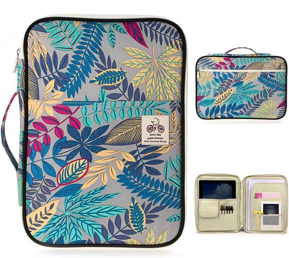A4 Document Bags Portfolio Organizer-Zippered Case Green+grey