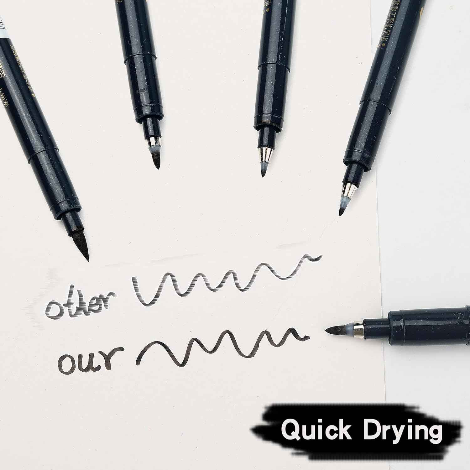 MAIKE 4 Size Calligraphy Brush Pens Water Based Black Ink Marker Set