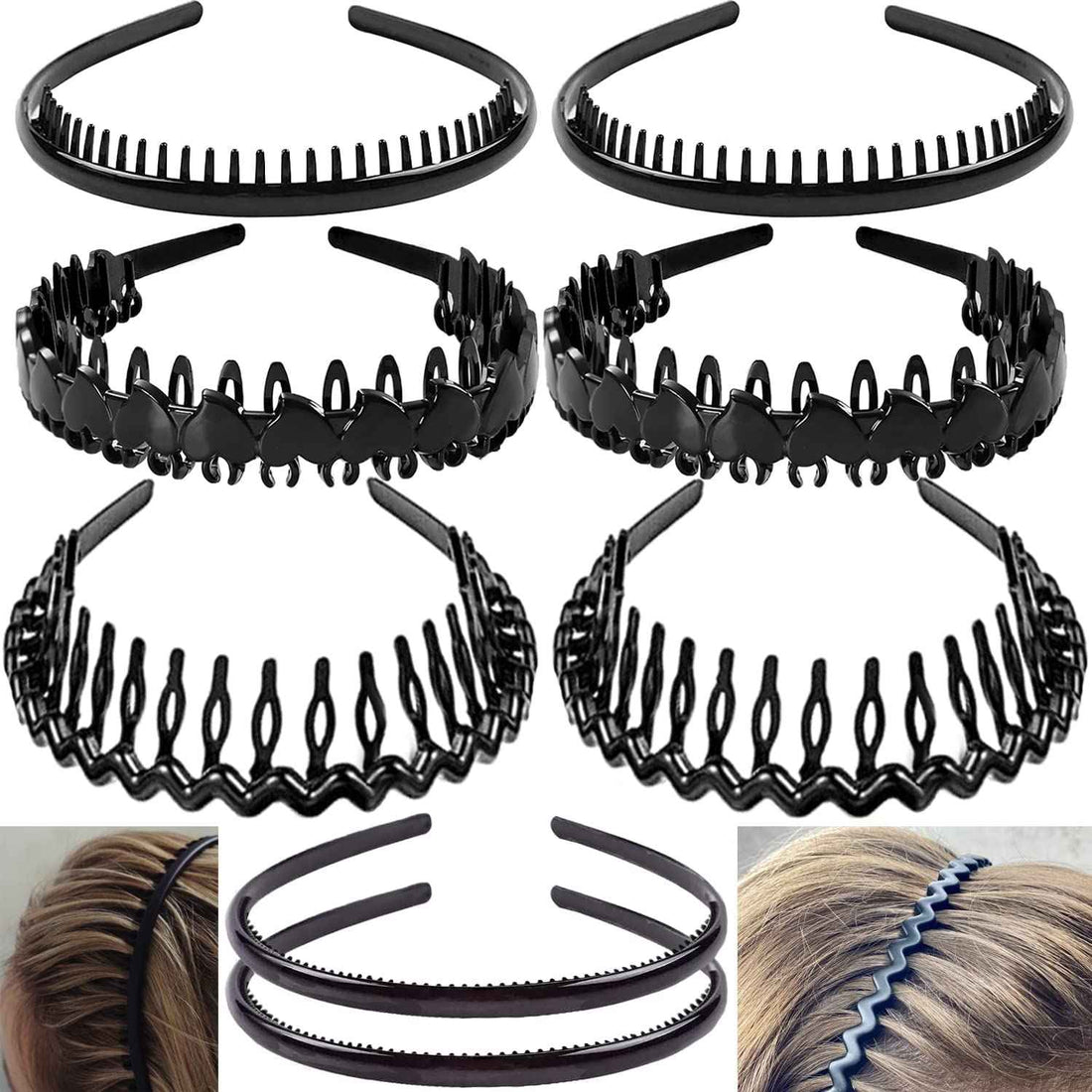 8PCS Fashion Effortless Plastic Headbands with Teeth Comb A