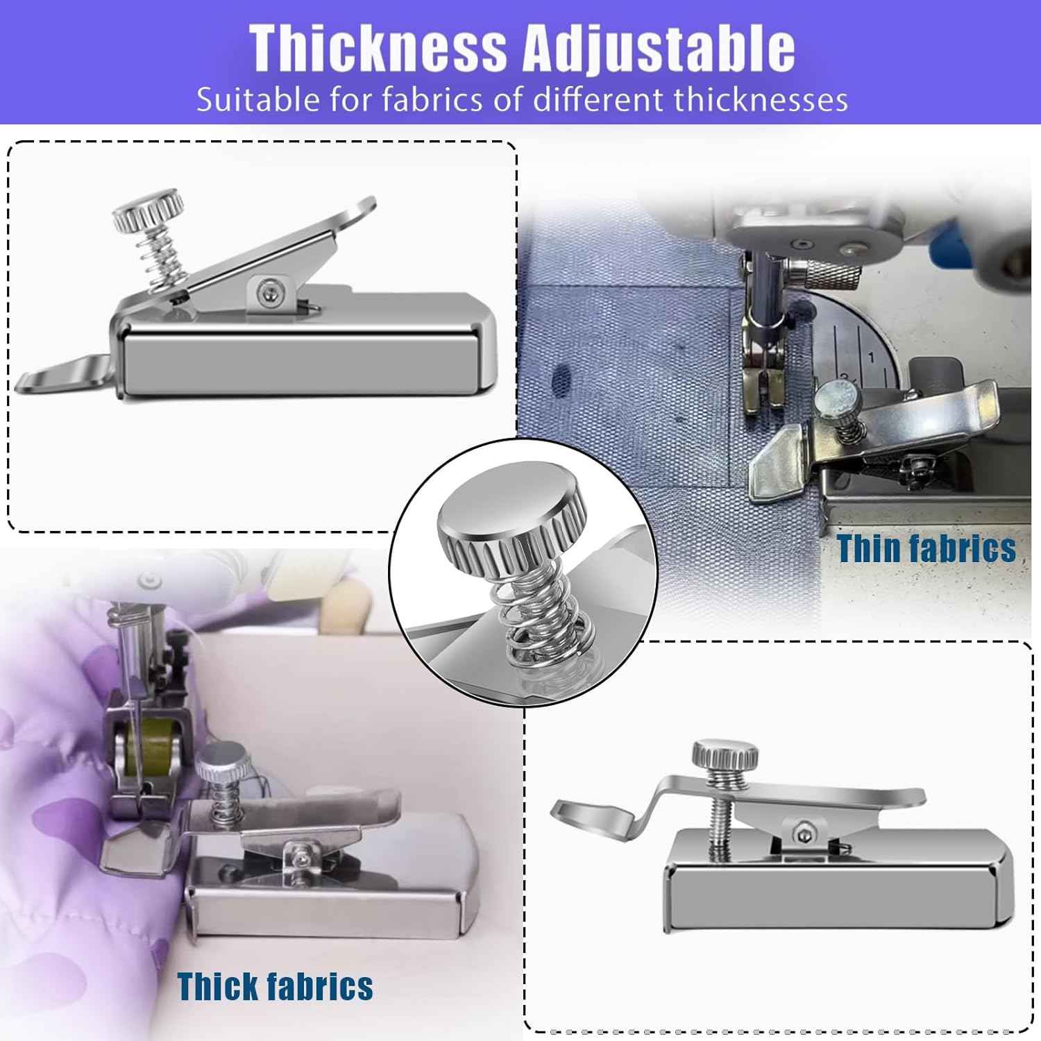 Thickness-adjustable magnetic seam guide with positioning lever for thin or thick fabric