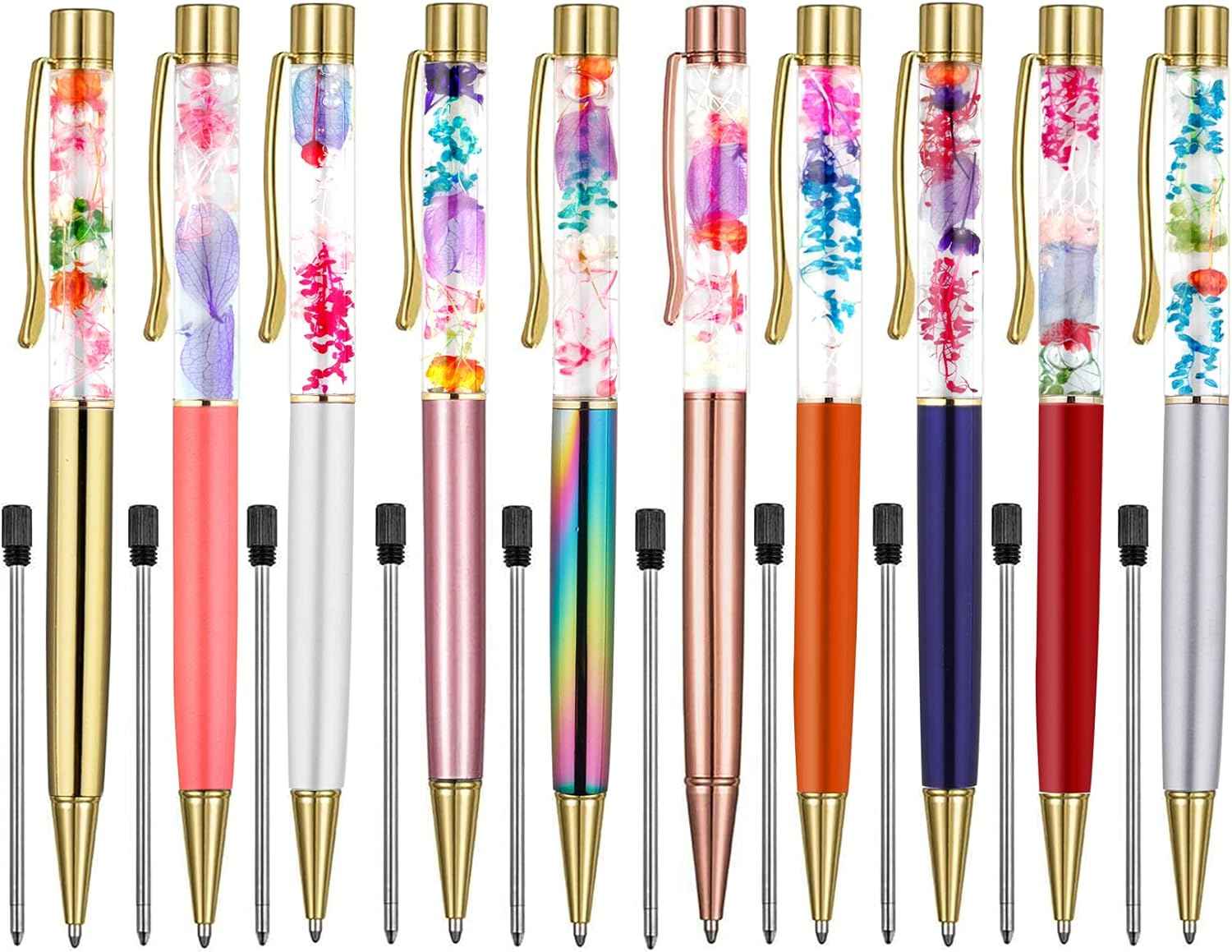 10 Color Metal Ballpoint Pens with Herbarium Floral