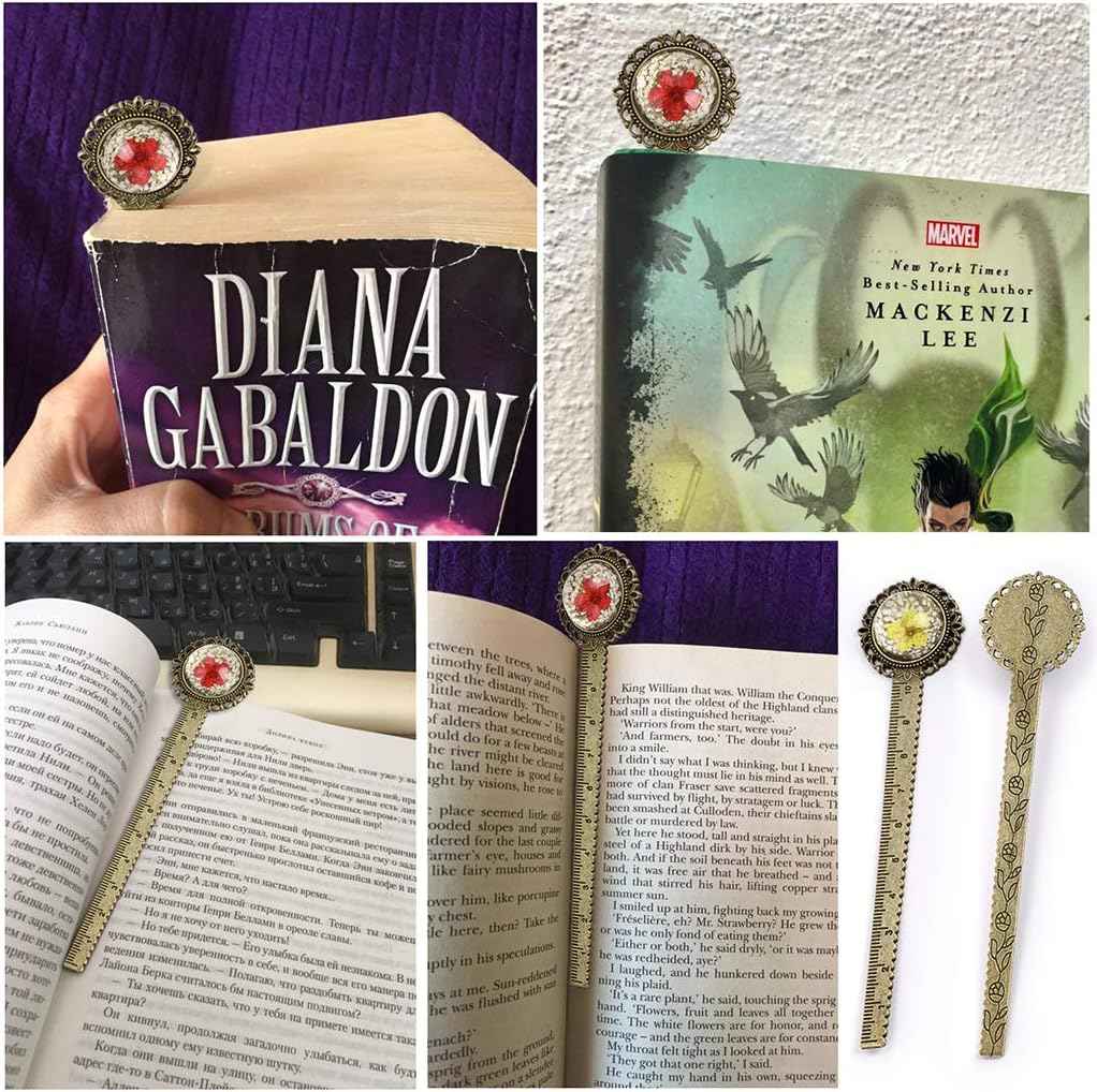 6PCS Retro Metal Bookmark Ruler Bronze Book Mark with Dried Flower