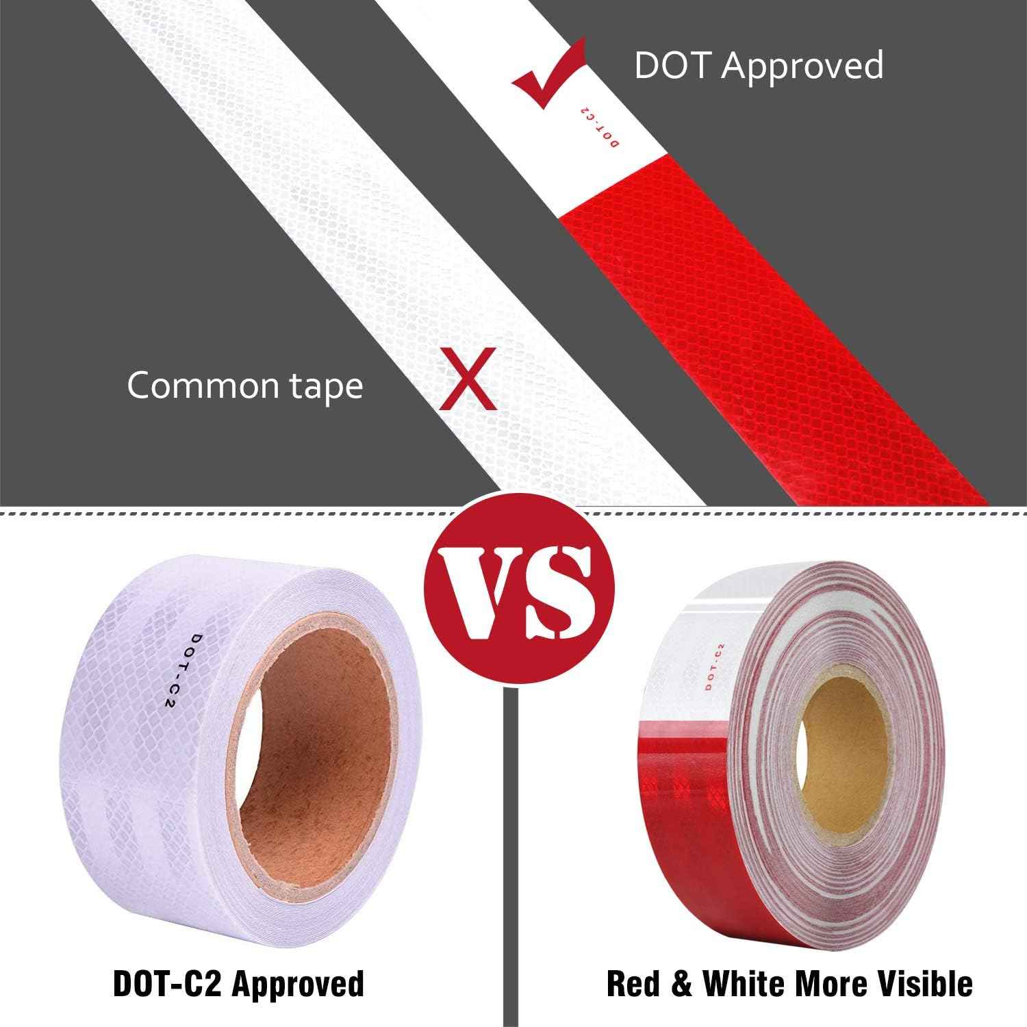 DOT-C2 Reflective Safety Warning Tape 2 Inch x 160 Feet Red/White
