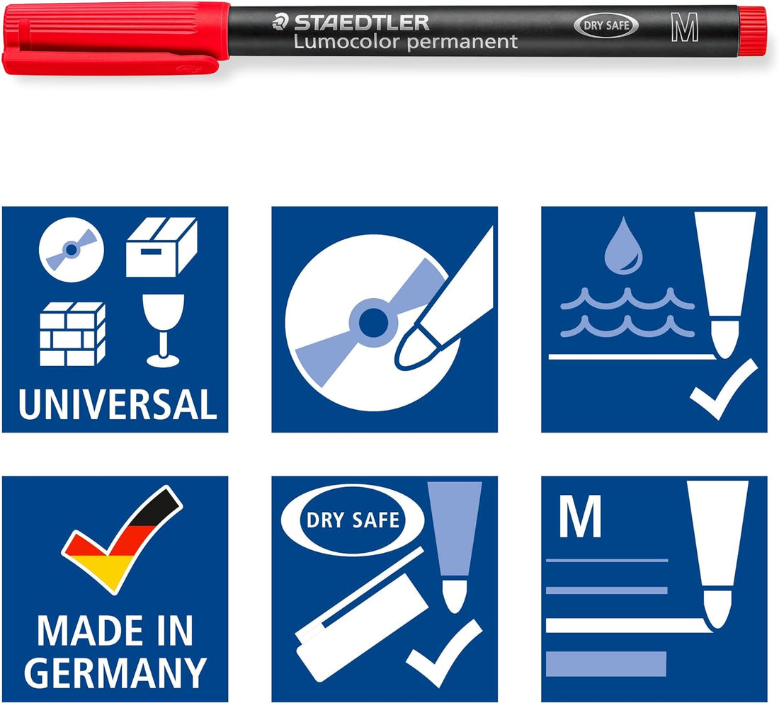 Staedtler Lumocolor 317M Permanent Markers Medium Tip 1.0mm,4 Pack Red