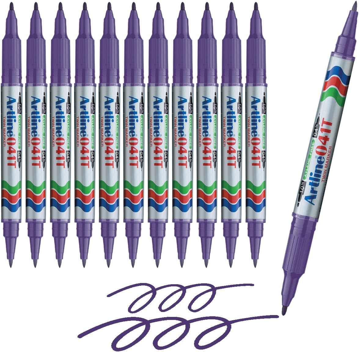 Artline 041T Twin-Nib Permanent Markers 0.4mm-1.0mm 12 Pack Purple