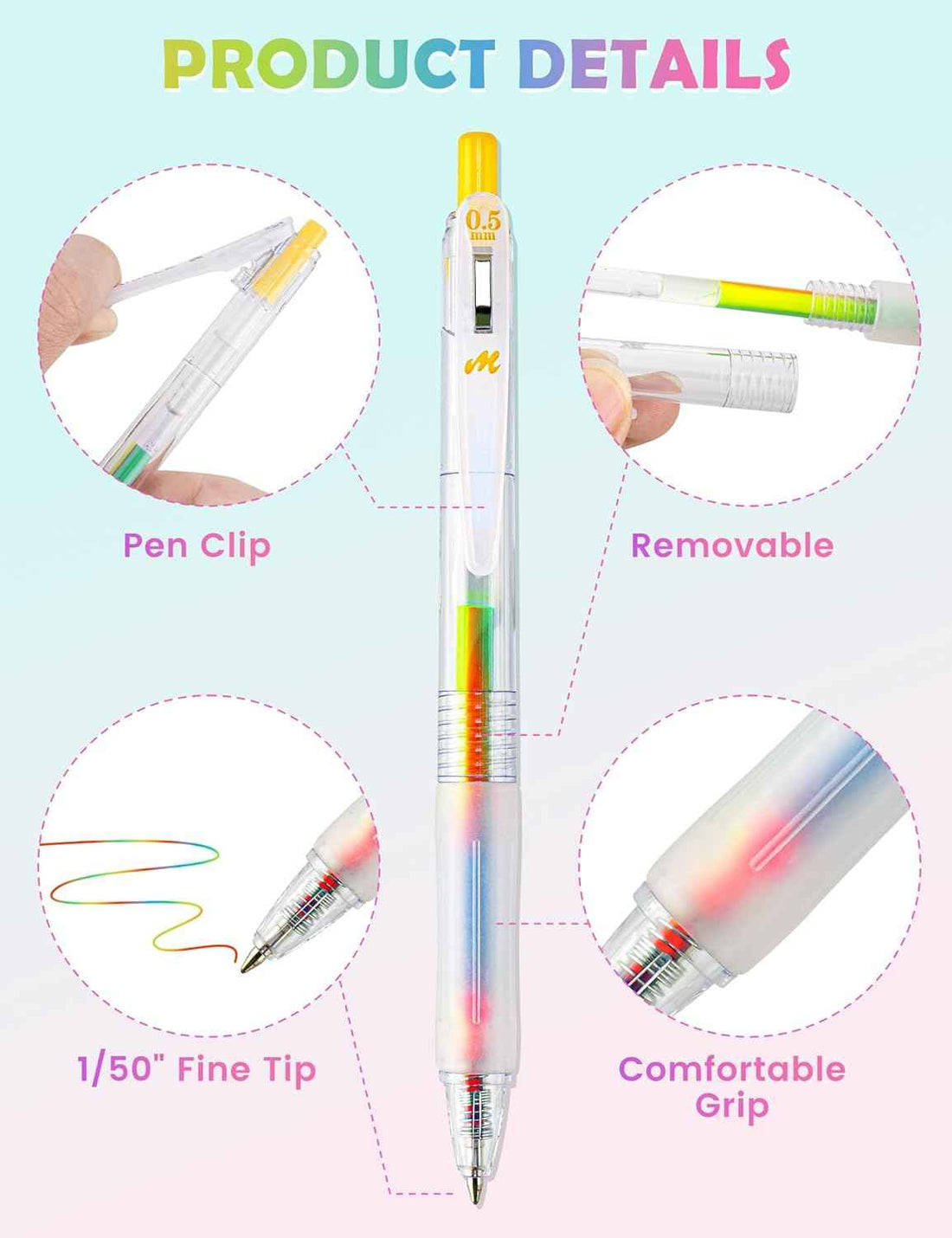 Retractable Magic Rainbow Color Gel Ink Pens 10-Pack