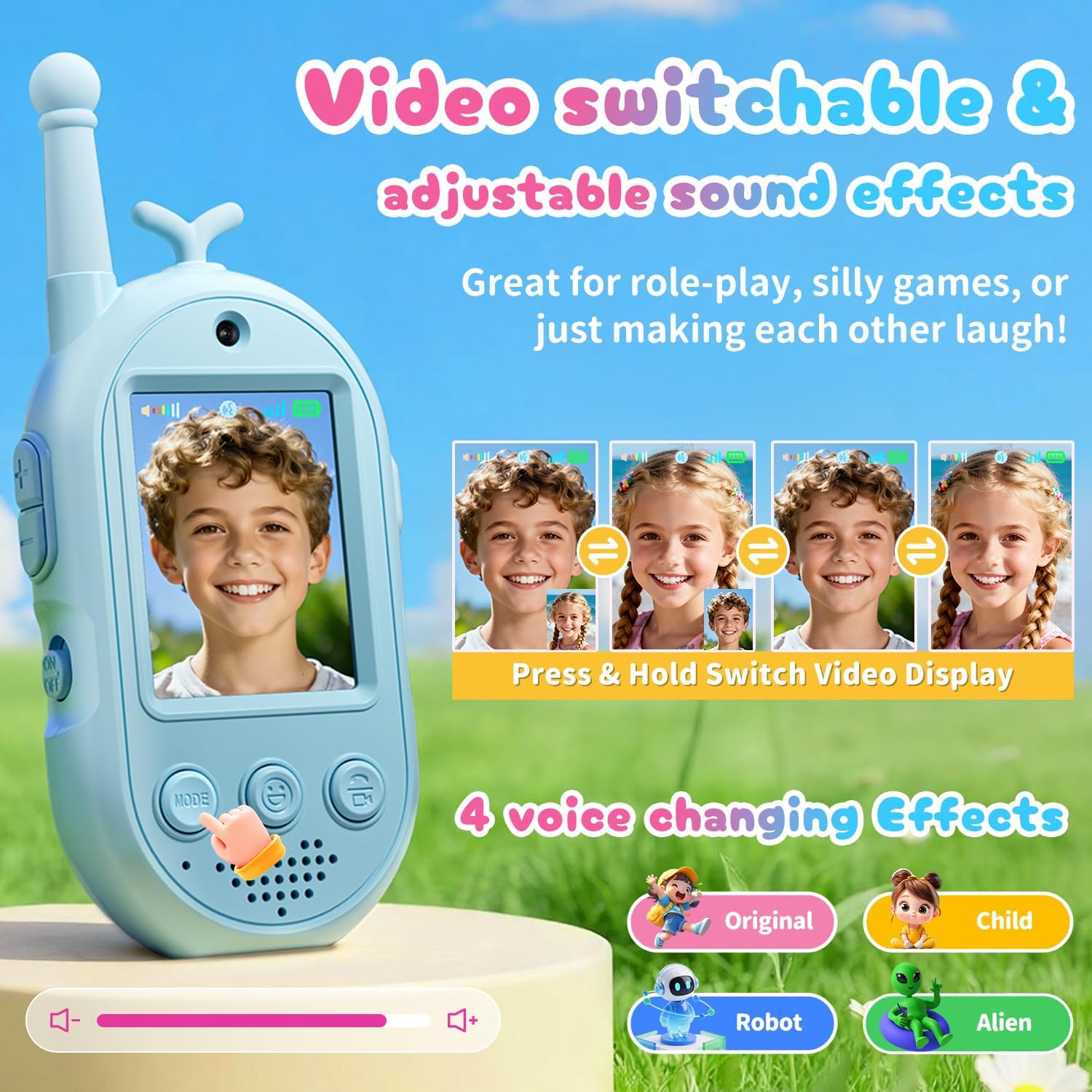 Upgraded Video Walkie Talkies for Kids, 2 Pack Rechargeable