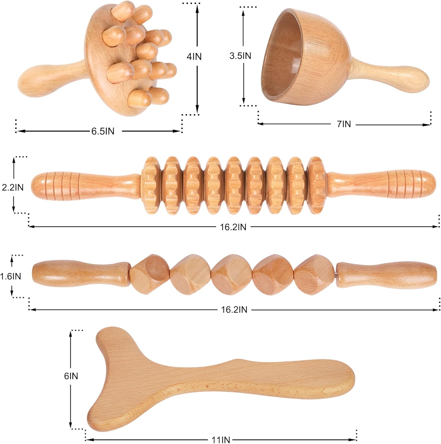 Lymphatic Drainage Wooden Therapy Massage Tools 5 Pack