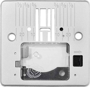 Needle plate with cover plate Q60D, silver metal base with opening and screws