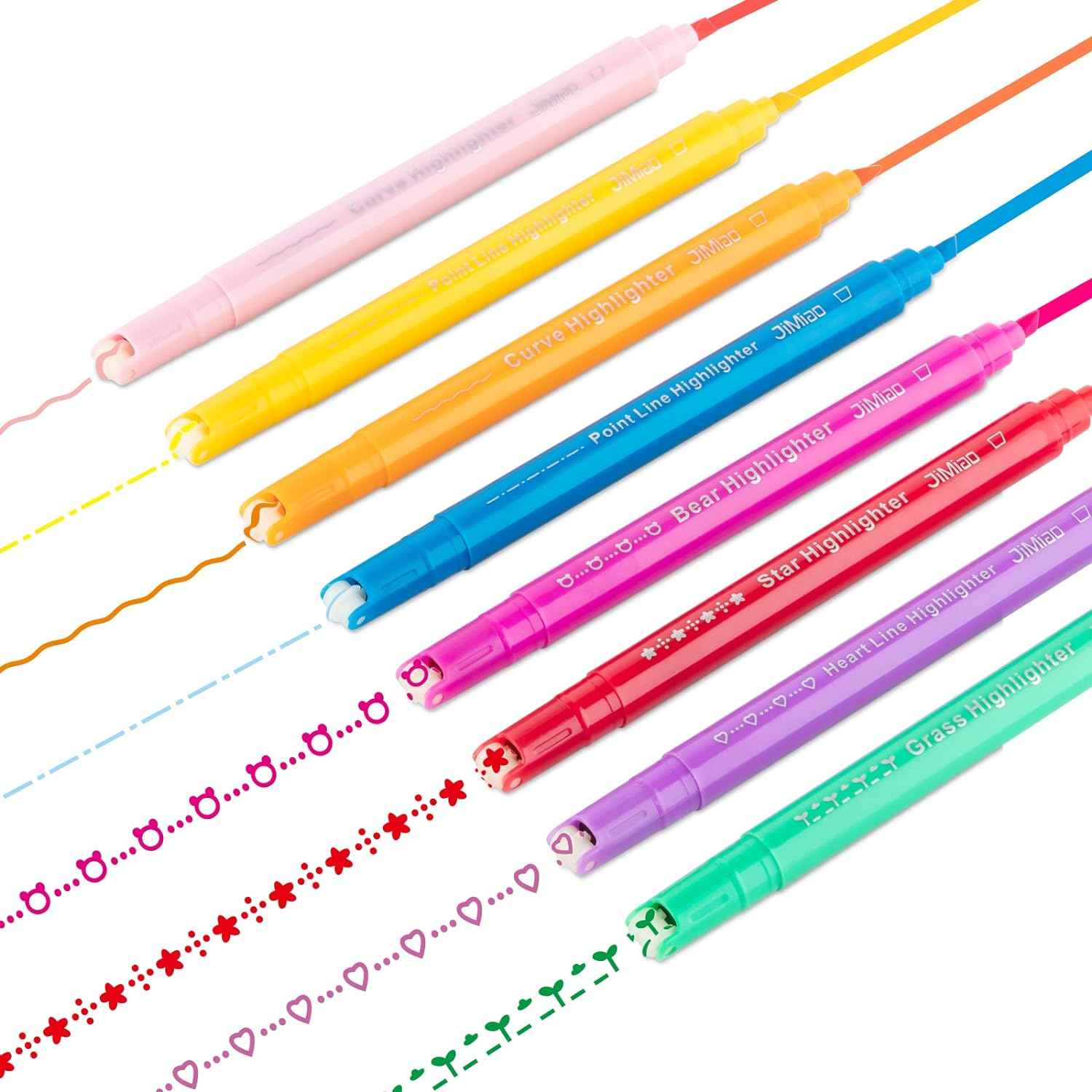 8PCS Curve Highlighter Line Shaped Pens for Writing Journaling