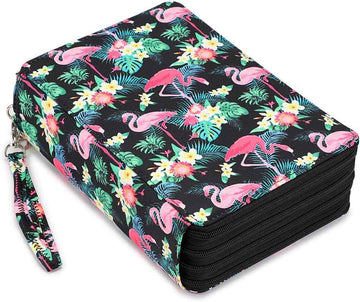 200 Slots Colored Pencil Case Large Capacity Pencil Organizer Black Flamingo