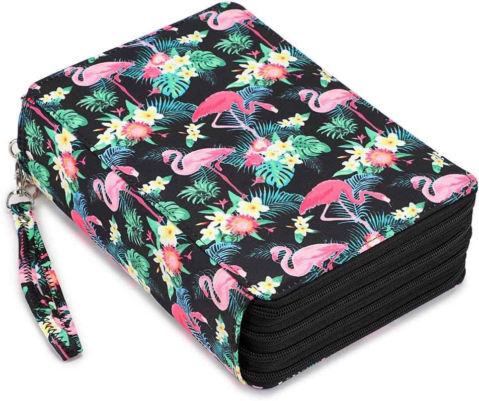 200 Slots Colored Pencil Case Large Capacity Pencil Organizer Black Flamingo