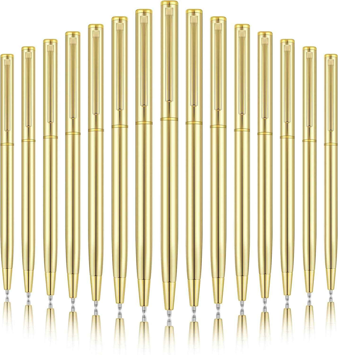 Gold Slim Metal Retractable Ballpoint Pens Black Ink 1mm 15 Pack