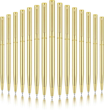 Gold Slim Metal Retractable Ballpoint Pens Black Ink 1mm 15 Pack