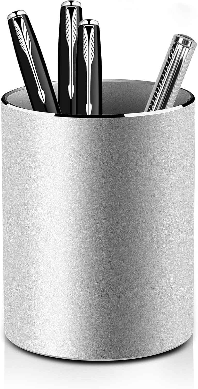 Aluminum Metal Pen Holder Desktop Organizer for Home and Office Silver
