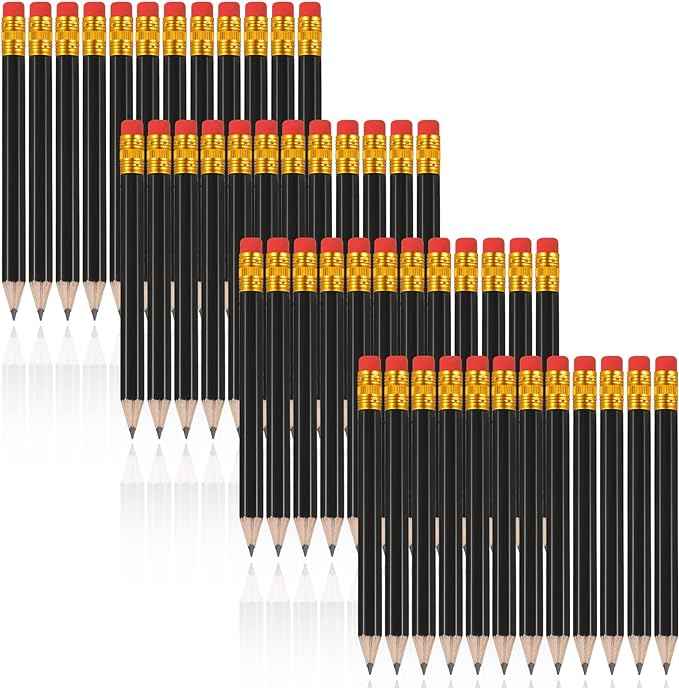 48 Pieces Golf Short Pencils with Eraser for Kids Black