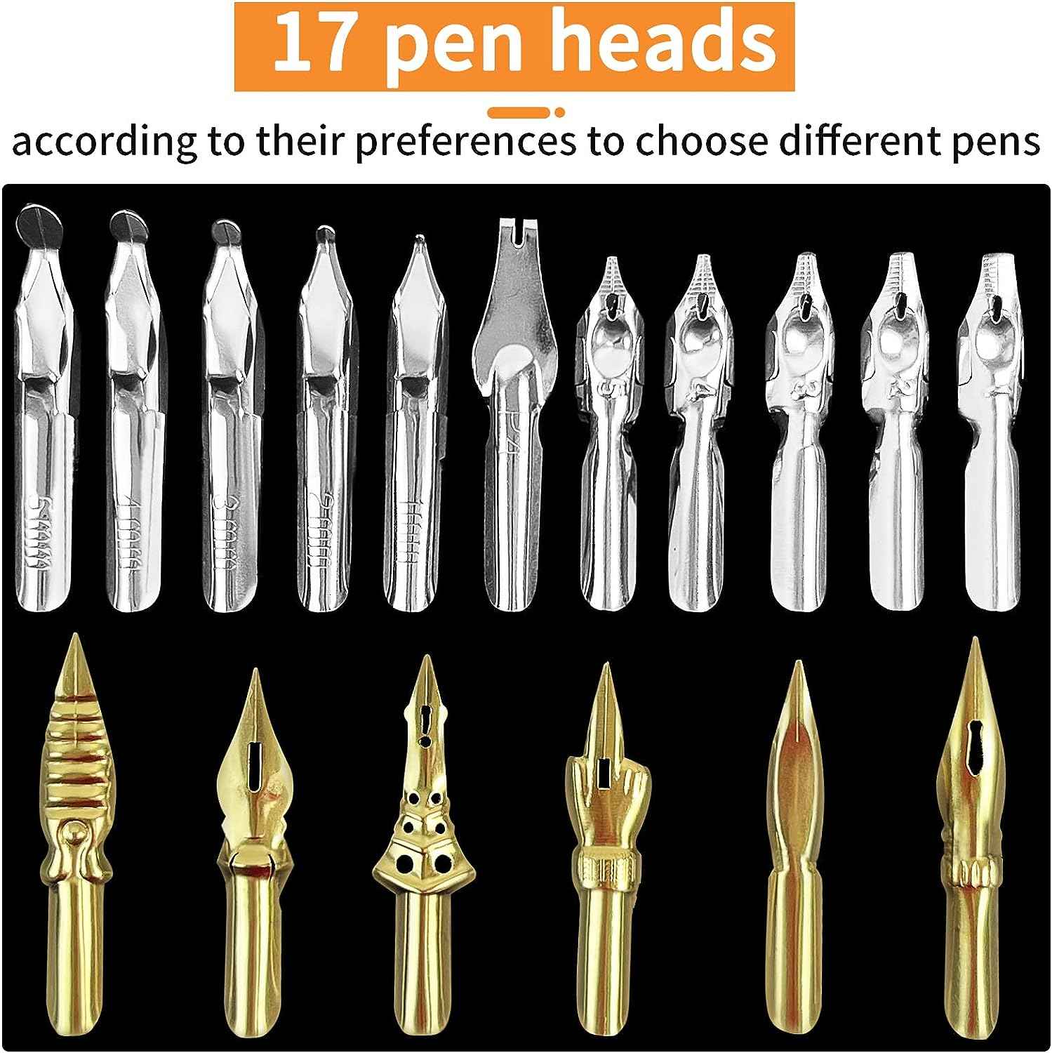 17 Pieces Stainless Steel Calligraphy Pen Nibs Set