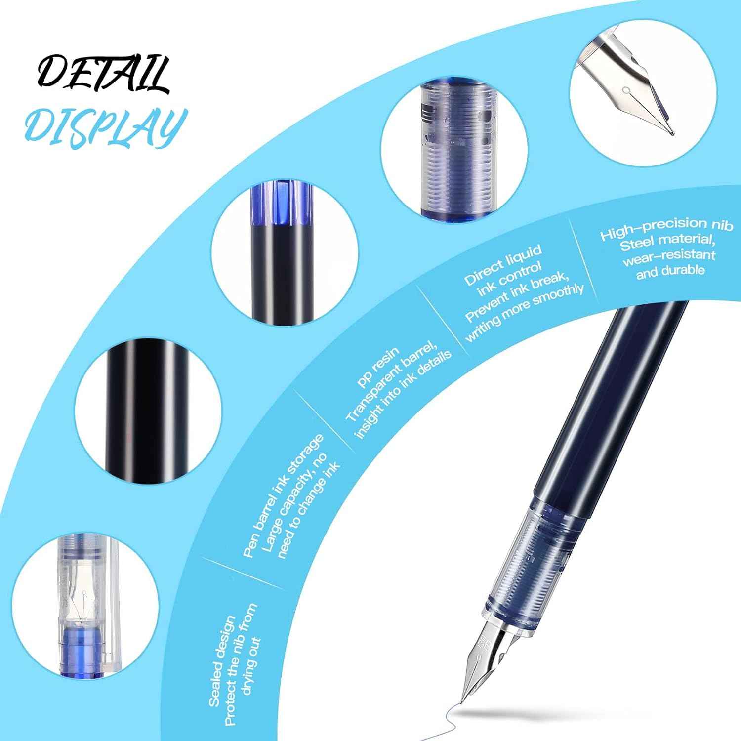 16 Pieces Colored Ink Disposable Fountain Pens Extra Fine Point Nib