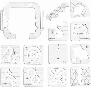 Quilting template set: outlined motifs and frame pieces for free-motion quilting