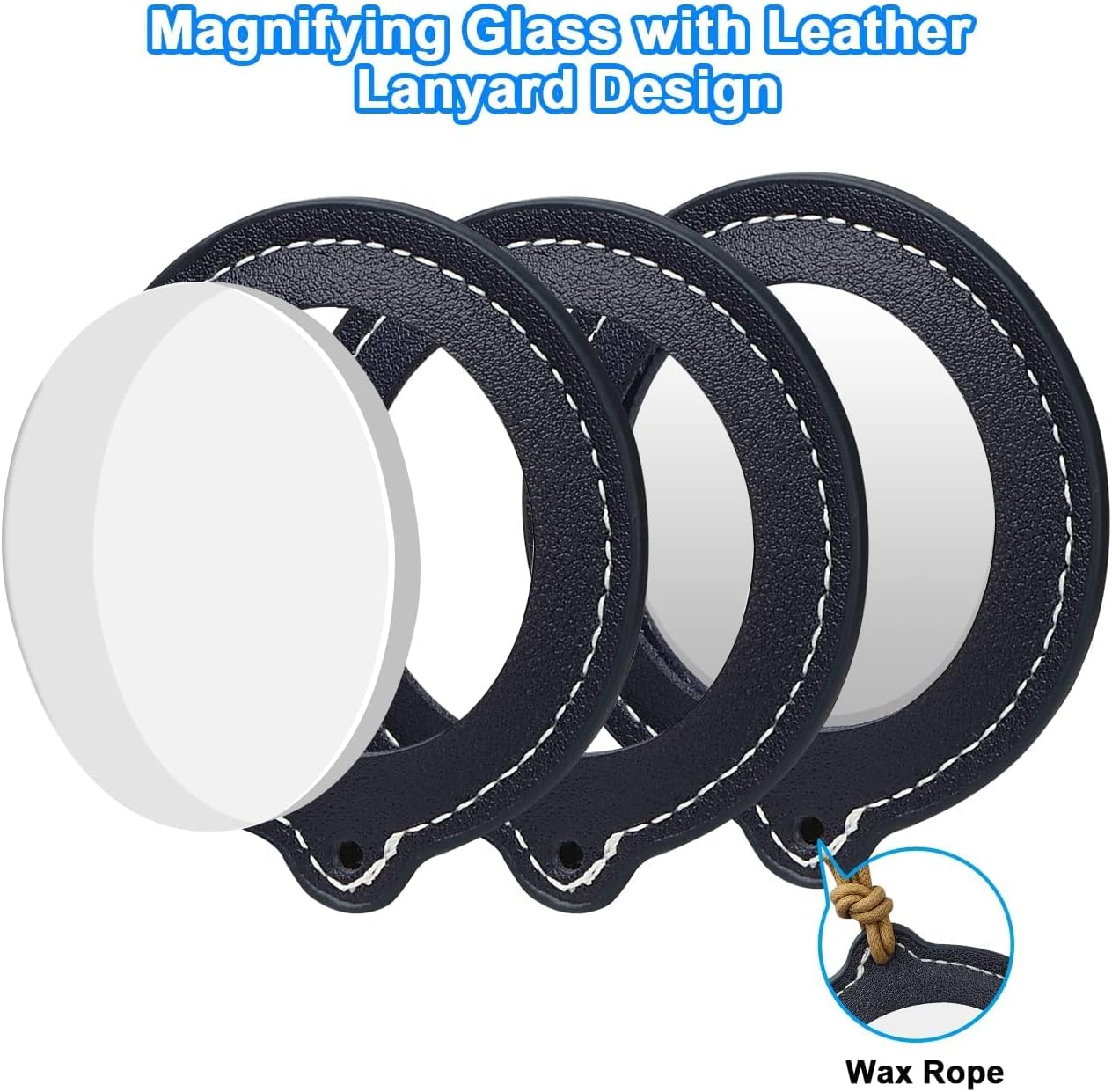 3Pcs Leather Necklace Magnifying Glass for Seniors & Kids