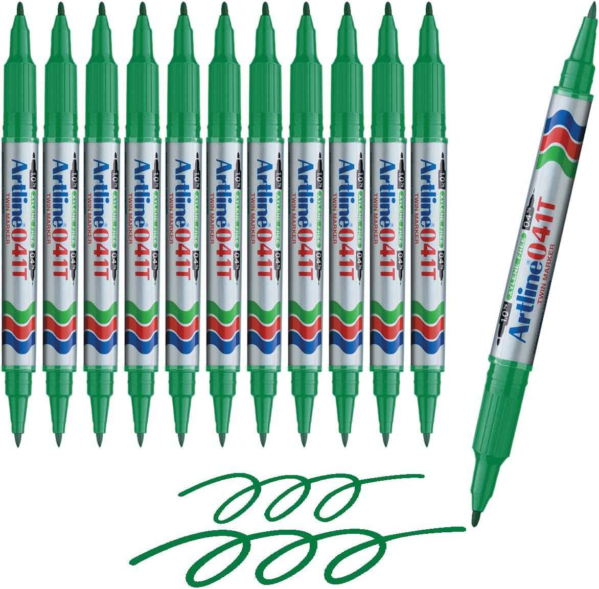 Artline 041T Twin-Nib Permanent Markers 0.4mm-1.0mm 12 Pack Green