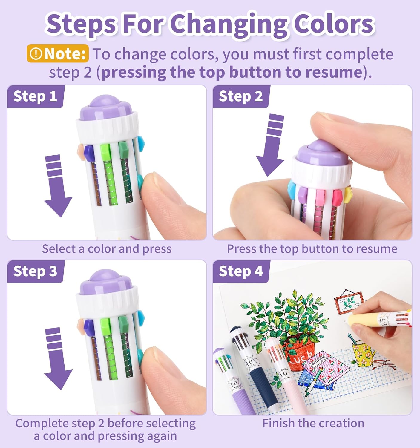 6 Pack 10-in-1 Multi-Color Ballpoint Pens - 57 Total Colors (0.8mm Fine Tip)