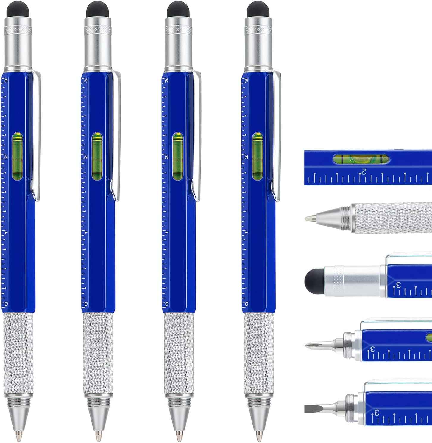 4 Pack 6IN1 Multitool Pen with Extra Refills Set Blue