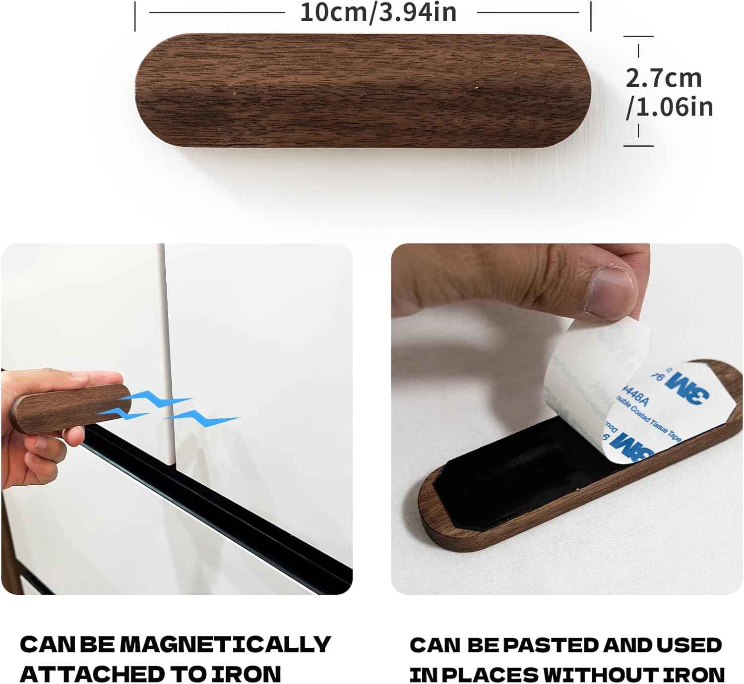 2-Pack Adhesive Magnetic Key Holder Wall Hook Walnut