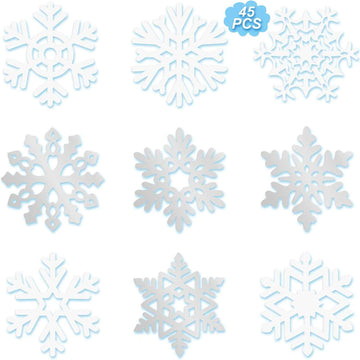 45pcs Winter Christmas Snowflake Paper Cutouts with Glue Point Dots Silver