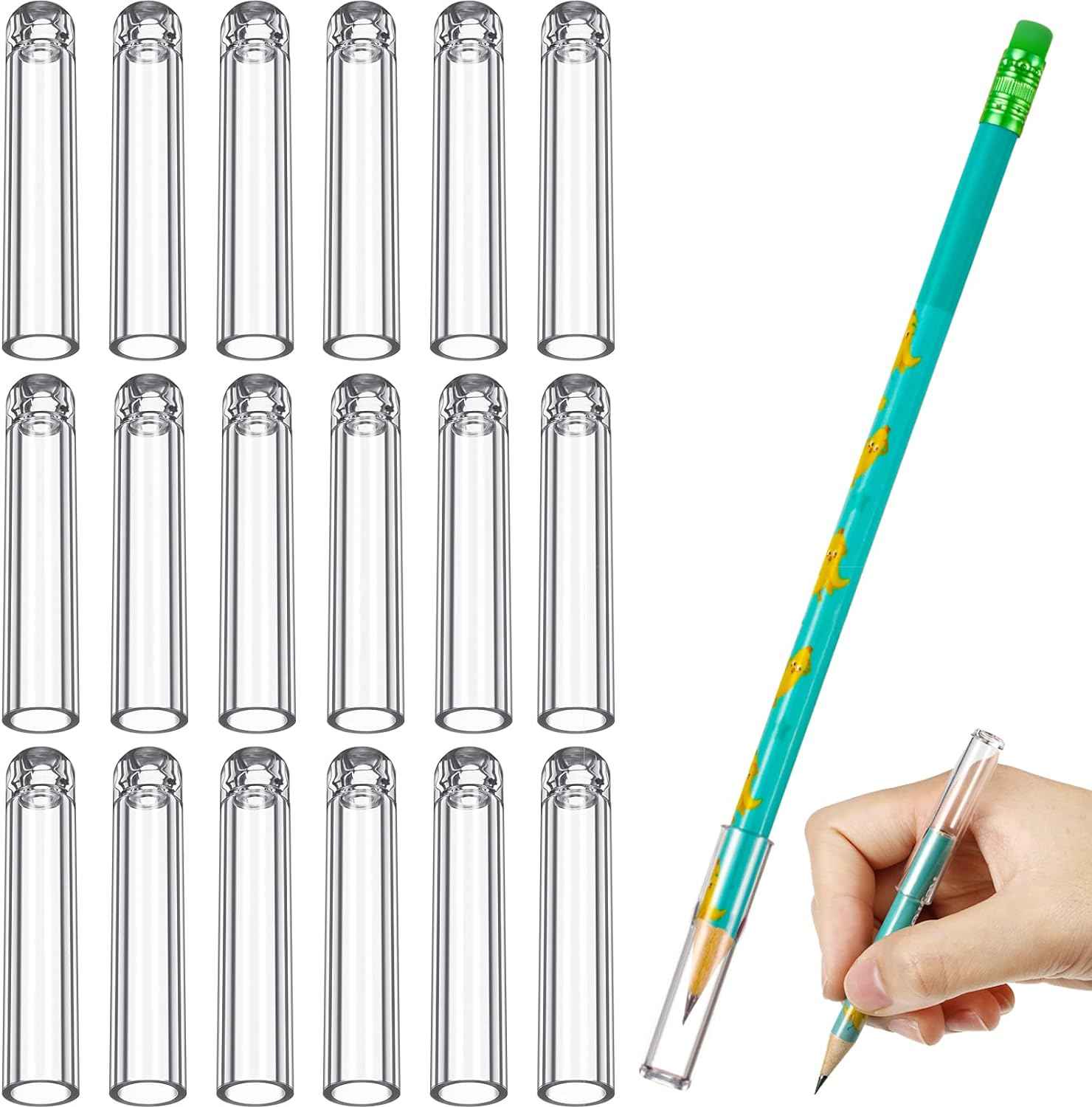 18Pcs Plastic Pencil Caps Tip Protector for Wooden Pencil Extender White